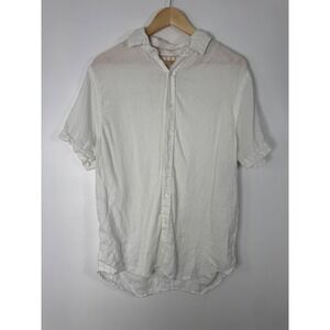 Coastal Porter & Ash Mens Large Button Down Shirt White 100% Linen Short Sleeve